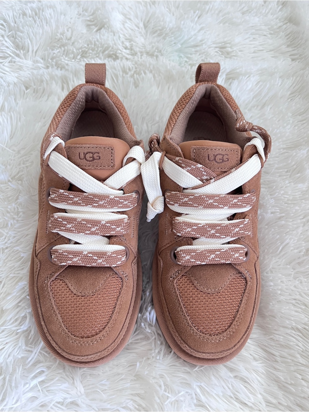 UGG women Brown Suede & Mesh Lace-Up Sneakers
